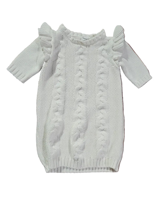Cream cable knit sweater dress with ruffle shoulders