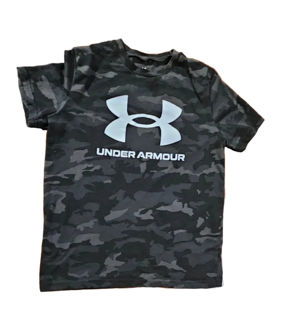 Front of camo t-shirt with large Under Armour logo