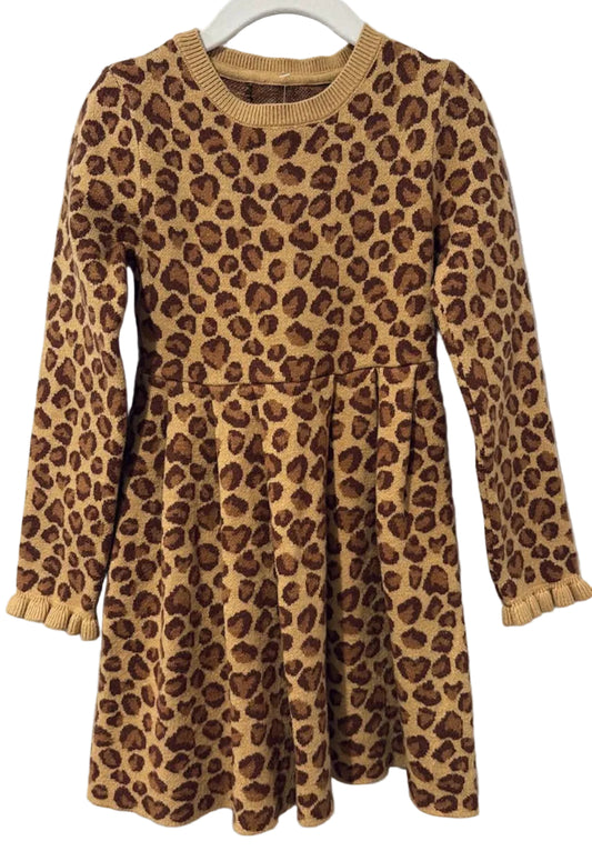 Leopard-print long-sleeved sweater dress, back view