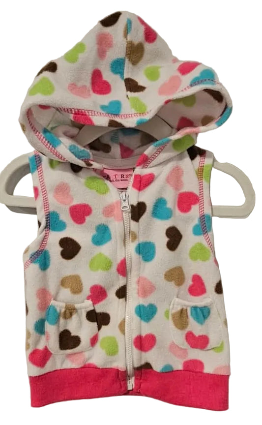 Front of heart-print Carter’s Watch the Wear hooded vest