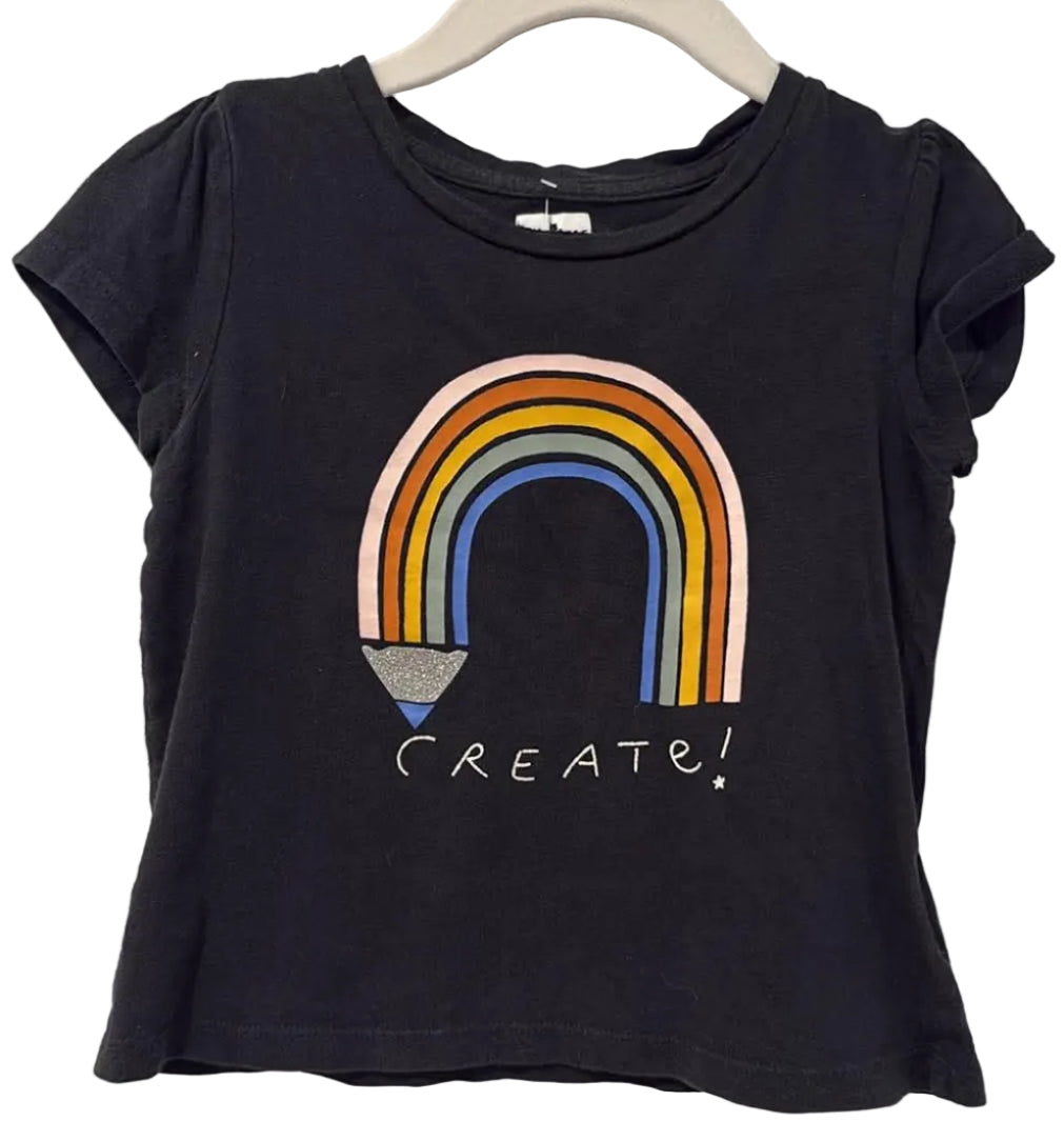 Dark charcoal Gap children's T-shirt with multicolour rainbow and CREATE graphic
