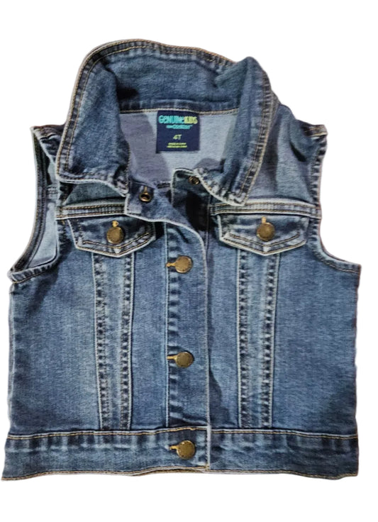 Blue denim button-front vest