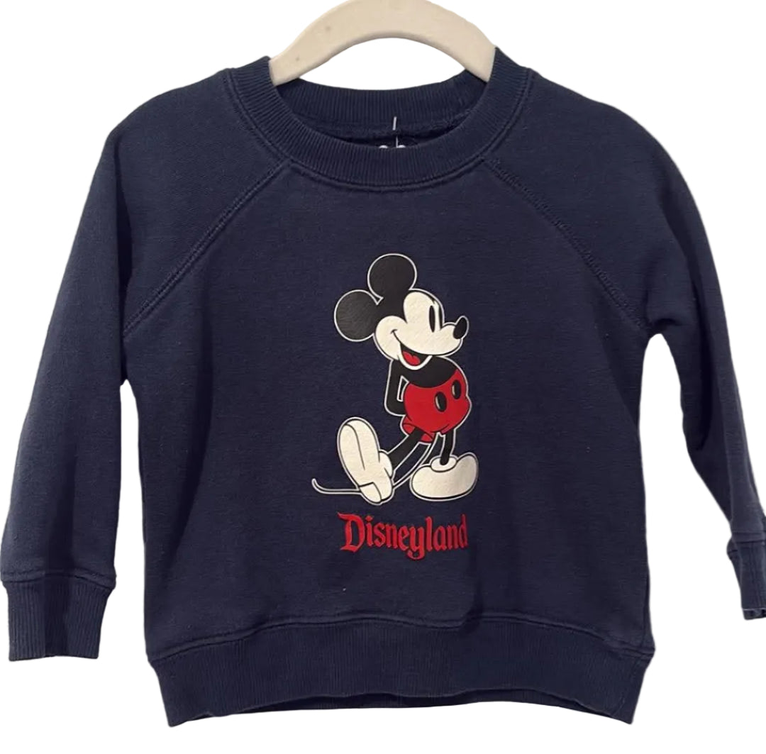 Navy Disney Mickey Mouse sweatshirt with red Disneyland lettering, size 18–24 months