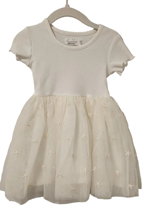 Rise Little Earthling white star tutu dress on hanger