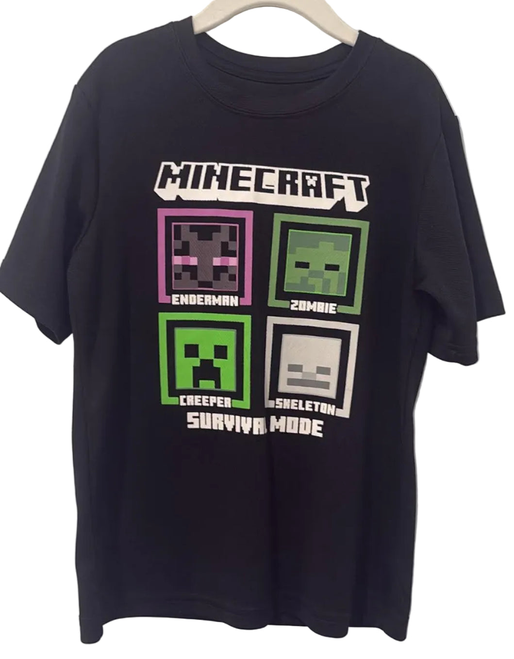 Black Minecraft Survival Mode T-shirt with four character graphics