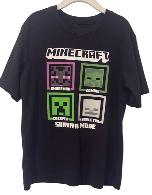 Black Minecraft Survival Mode T-shirt with four character graphics