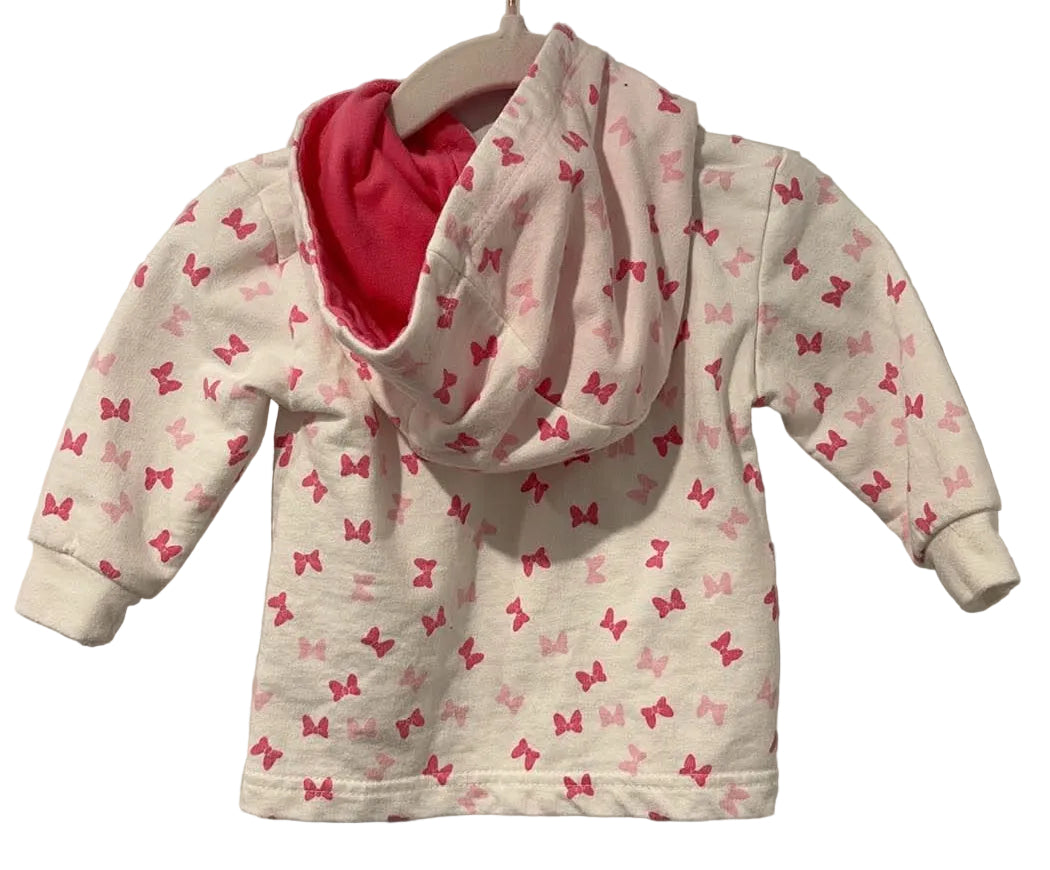 Back of Disney Baby bow-print hoodie with pink-lined hood
