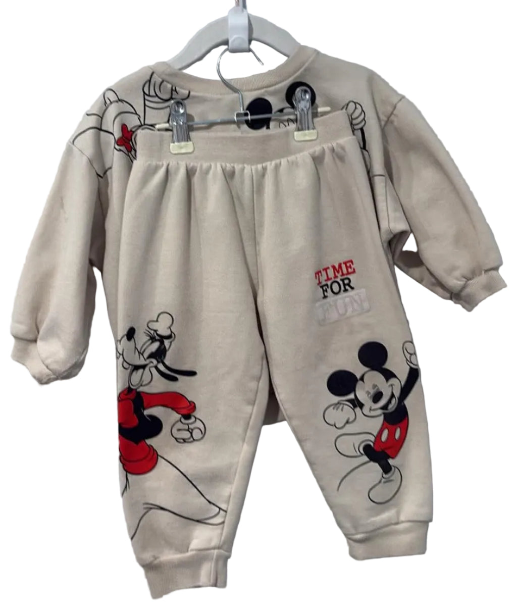 Disney cream Mickey Mouse and Pluto sweatshirt with matching joggers, size 24 months