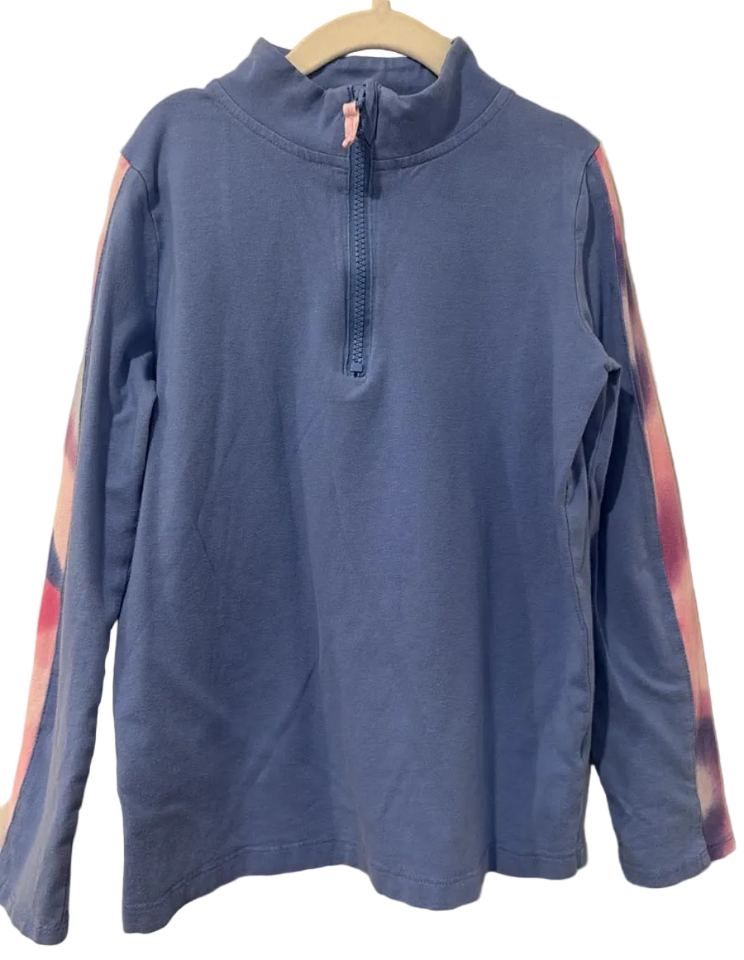 Blue Carter's quarter-zip top with multicoloured sleeve stripes