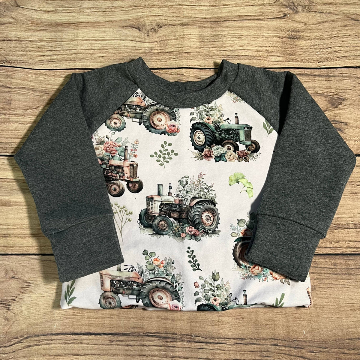 Vintage Floral Tractors Grow With Me Sweater: 3-12 Months