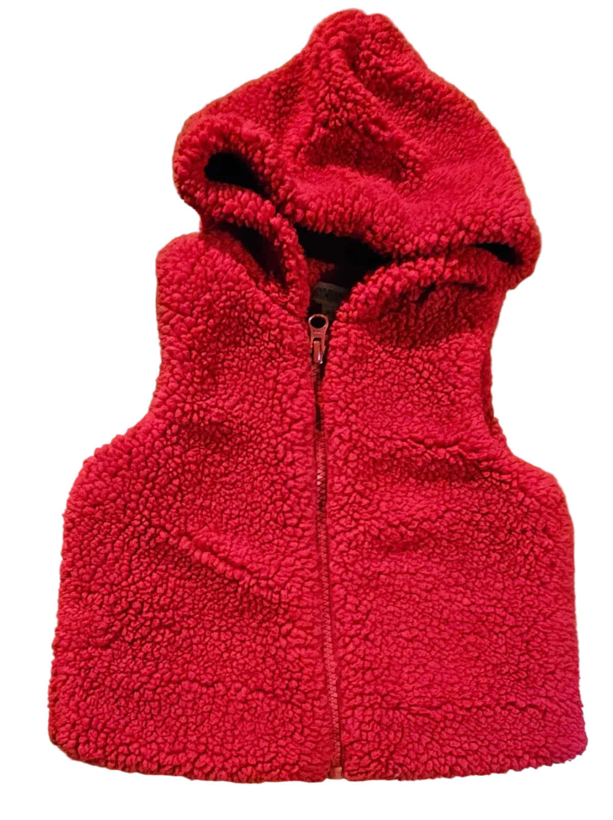 Red hooded sherpa fleece zip-up