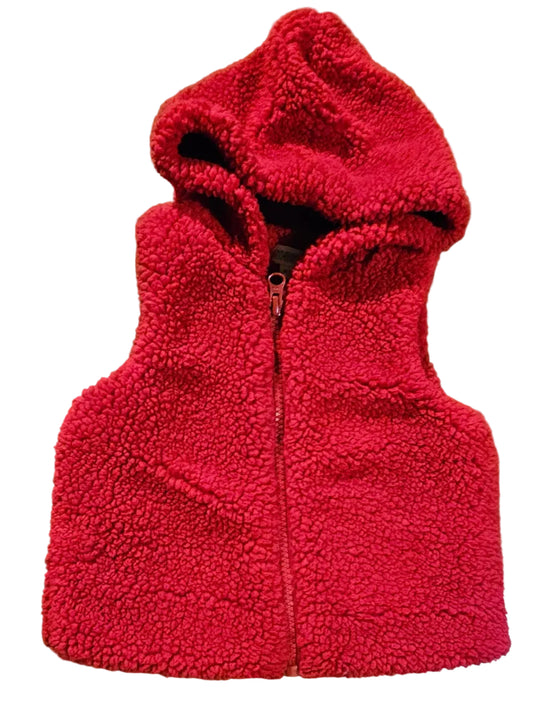 Red hooded sherpa fleece zip-up