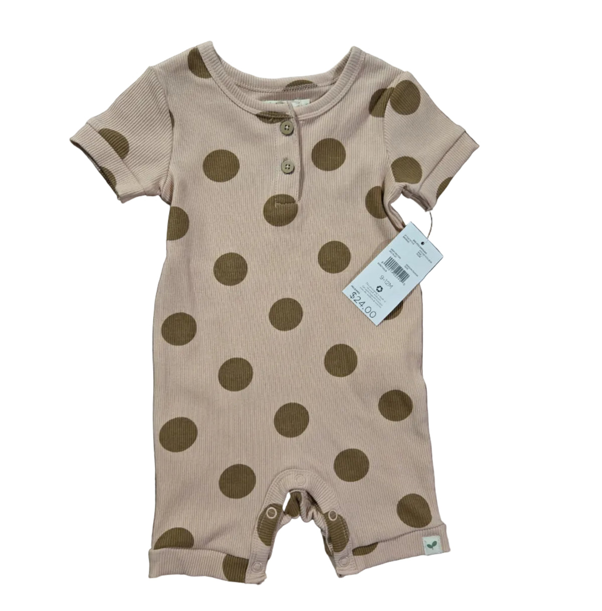 Rise Little Earthling Pink Polka Dot Ribbed Romper, 9-12M – New With Tags