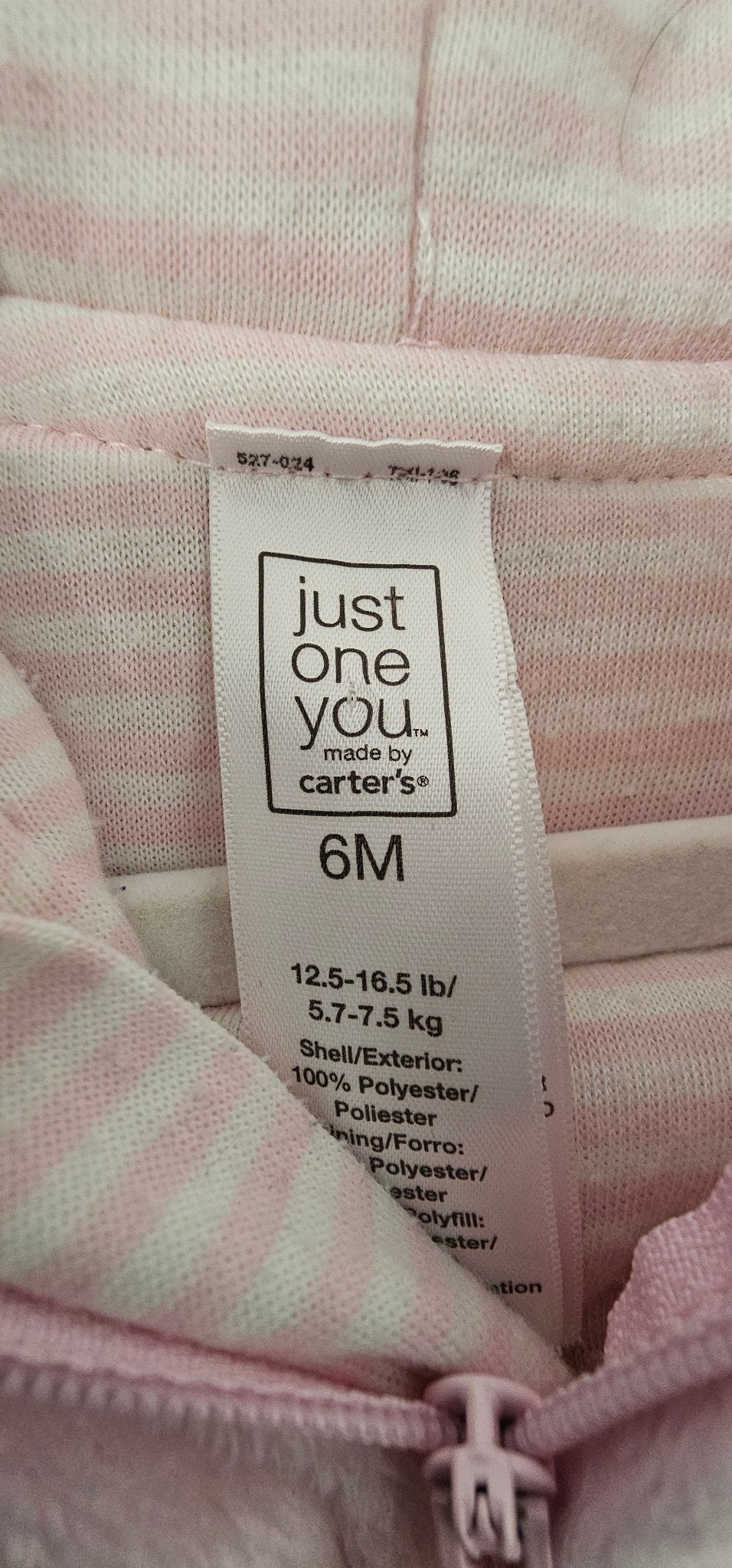 Just One You by Carter's Pink Teddy Bear Fleece Bunting, 6M - size tag