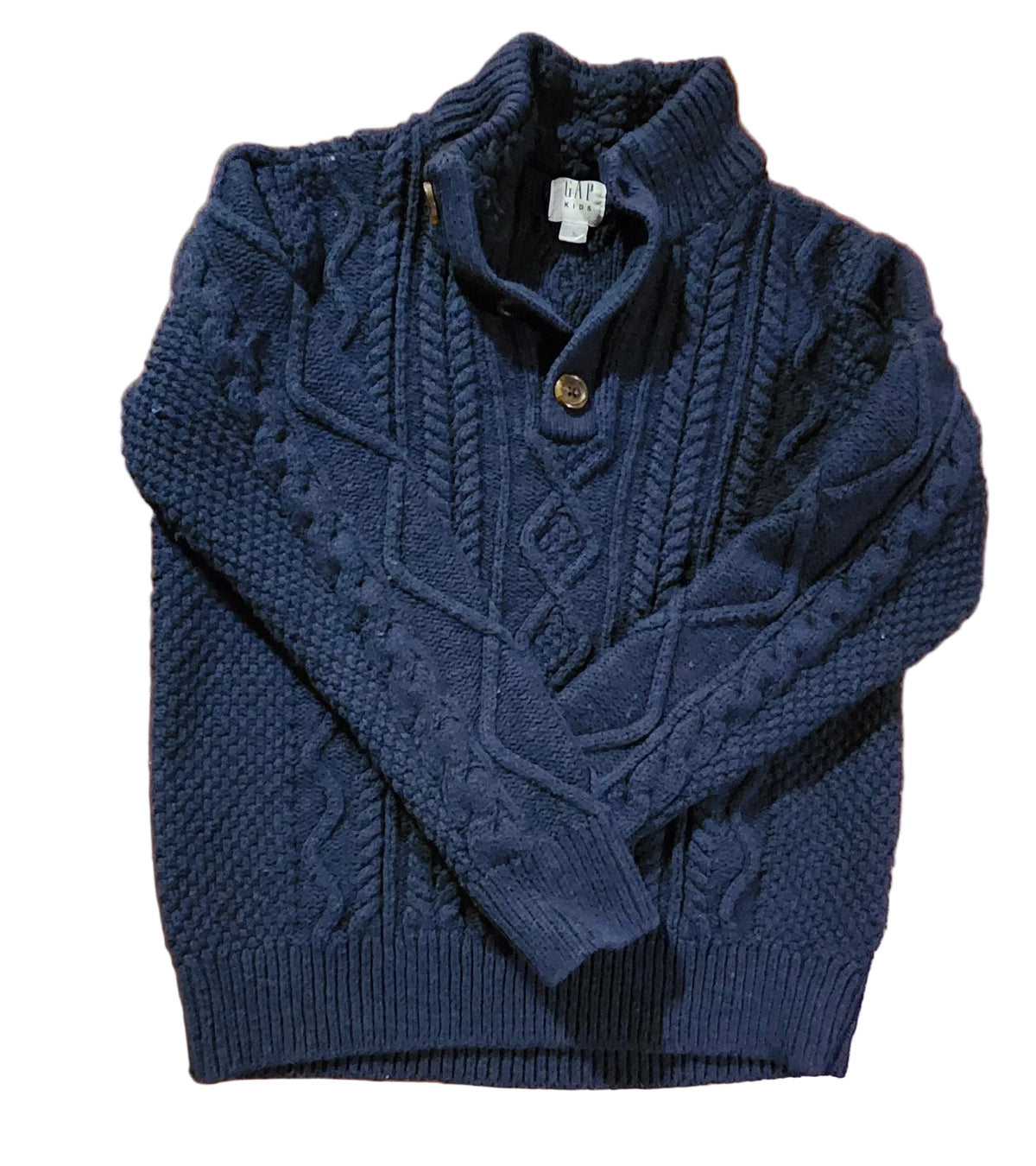 Navy cable knit button-front cardigan