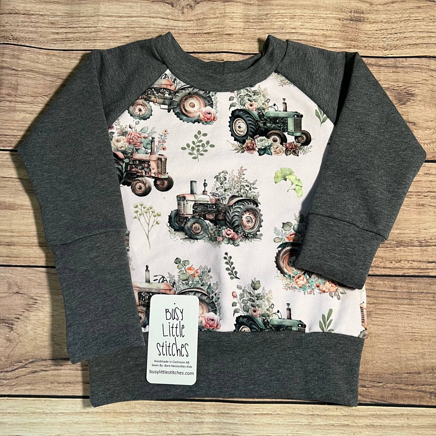 Vintage Floral Tractors Grow With Me Sweater: 3-12 Months