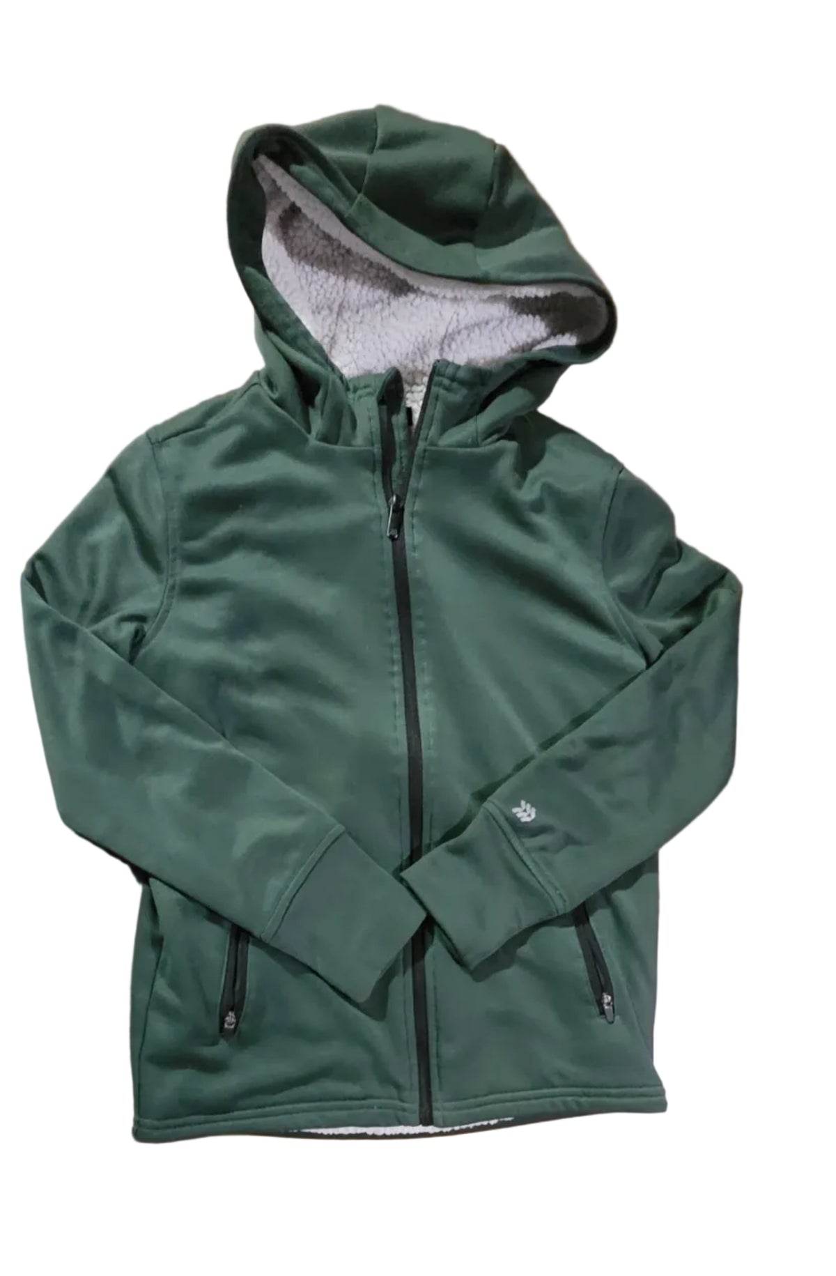 All in Motion green sherpa-lined hooded jacket, front