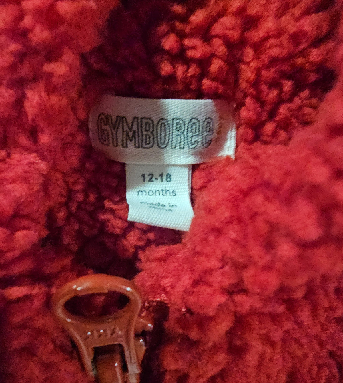Gymboree tag, size 12-18 months, inside sherpa fleece