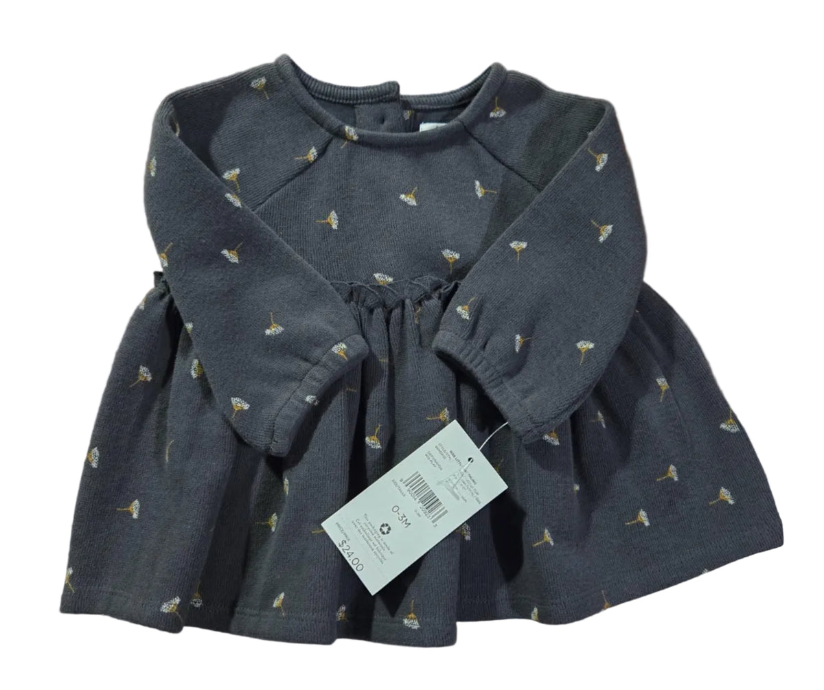 Rise Little Earthling charcoal dandelion knit dress, size 0-3M, new with tags