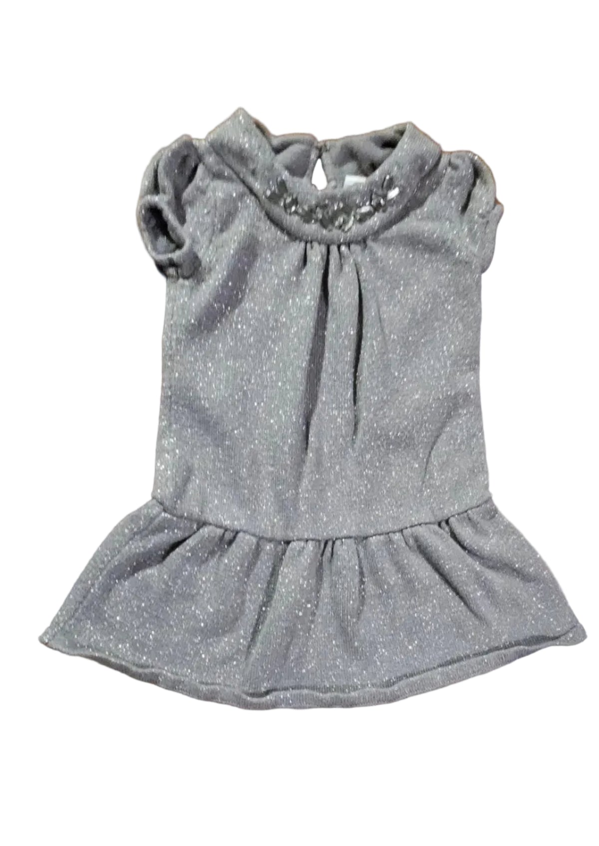 Grey sparkle peplum top with jewel neckline