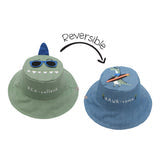 Flap Jack Kids Reversible Sun Hat - Dino & Shark - Medium (2-4Y)
