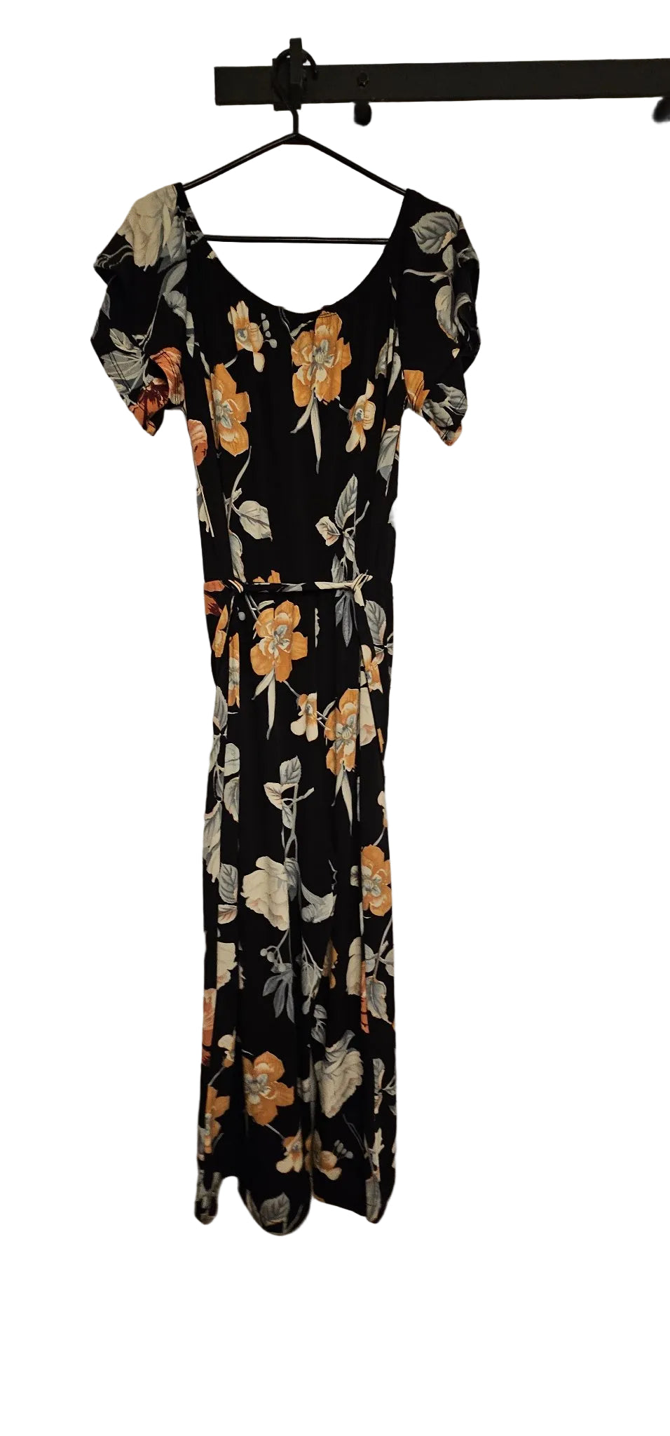 Eclipse Black Floral Tie-Waist Midi Dress, L – Pre-Loved - photo 1