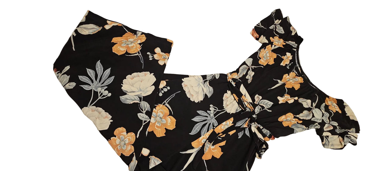 Eclipse Black Floral Tie-Waist Midi Dress, L – Pre-Loved - photo 3