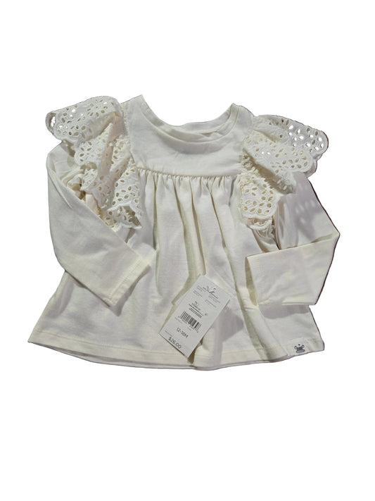 Rise Little Earthling White Eyelet Ruffle Shoulder Top, 12-18M – New With Tags