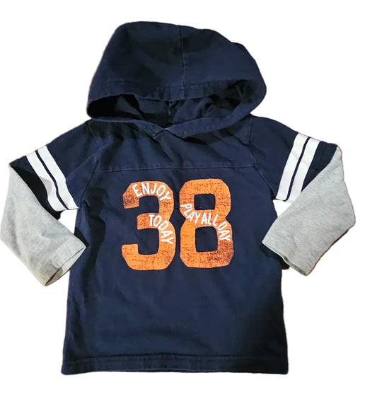 Gymboree navy hooded top with orange 83 graphic