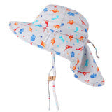 Flap Jack Kids Colourful Dino Sun Hat with Neck Flap - Medium (2-4Y)
