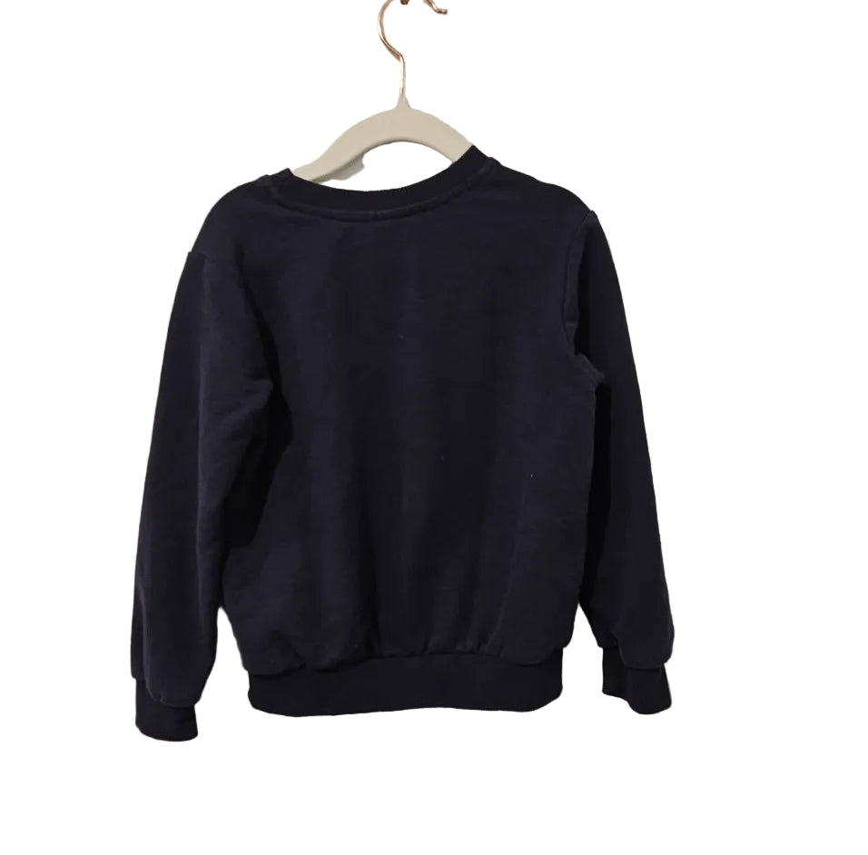 Navy dinosaur sweatshirt, back view