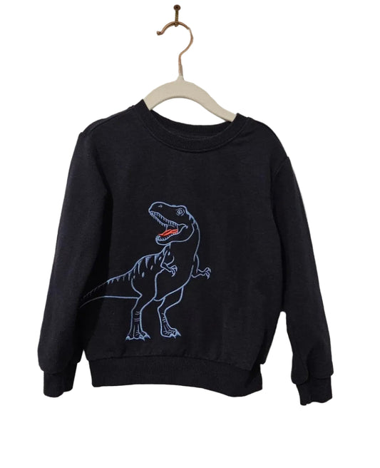 Navy dinosaur sweatshirt, front view