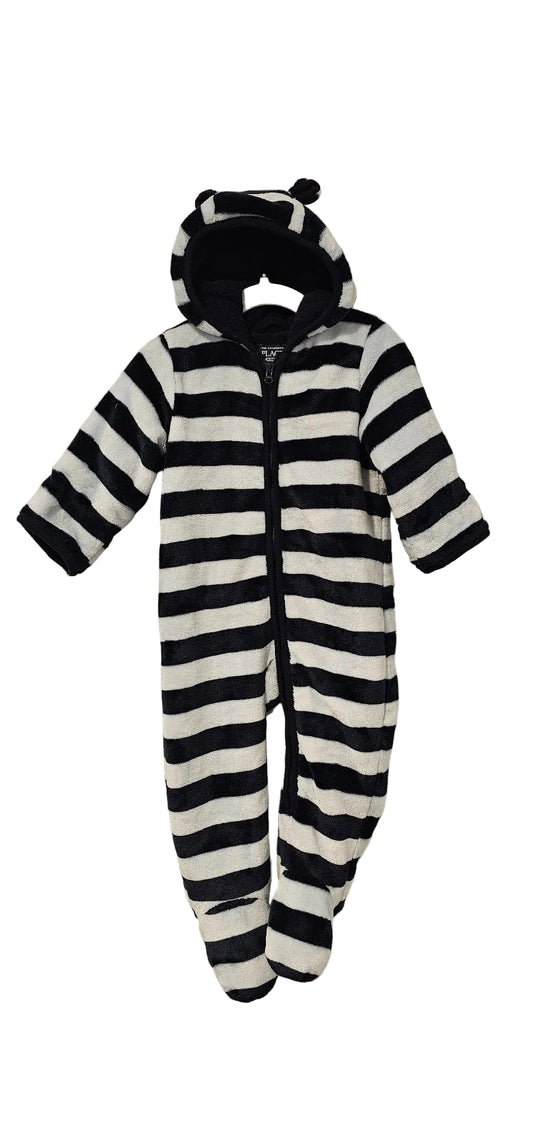 The Children's Place Striped Fleece Snowsuit, 9-12M - front view