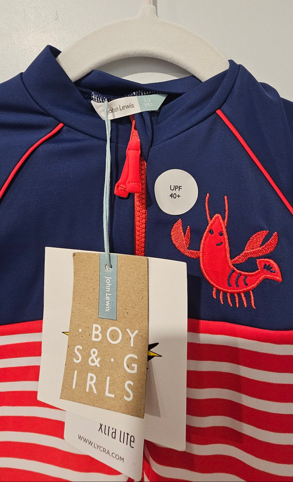 John Lewis Lobster UPF Swimsuit, 2-3Y – New With Tags
